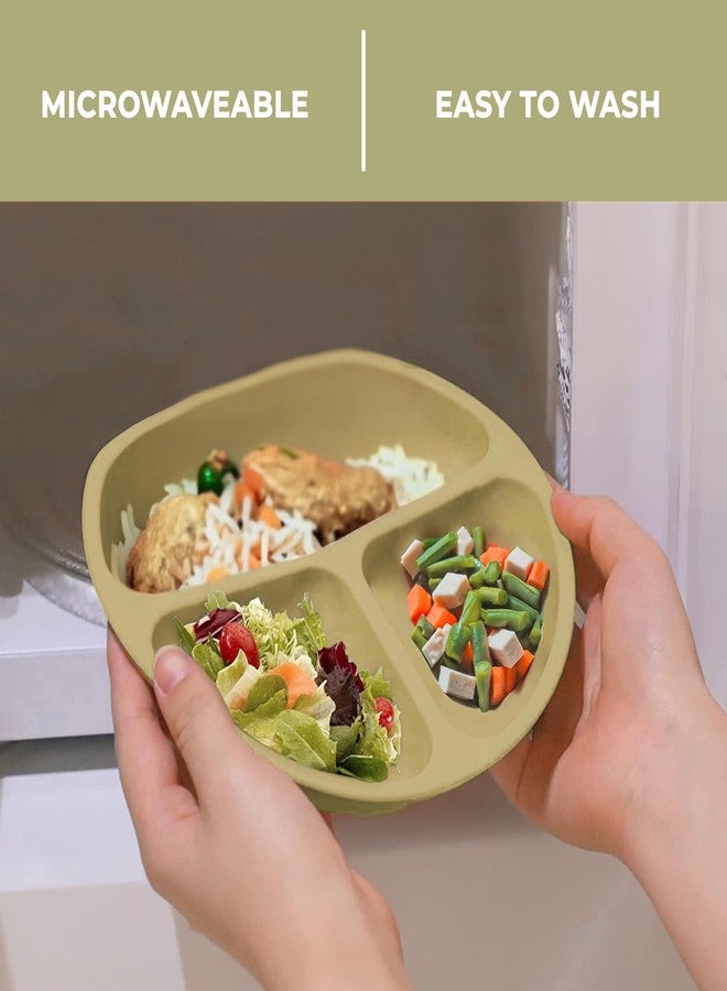 Imasafe Silicone Baby Feeding Set | Baby-Led Weaning Essentials | Includes Suction Plate, Bowl, Cup, Spoon, Fork, and Bib | Safe and Durable Baby Feeding Products - 6 Piece (Light Olive Green) - Image 4
