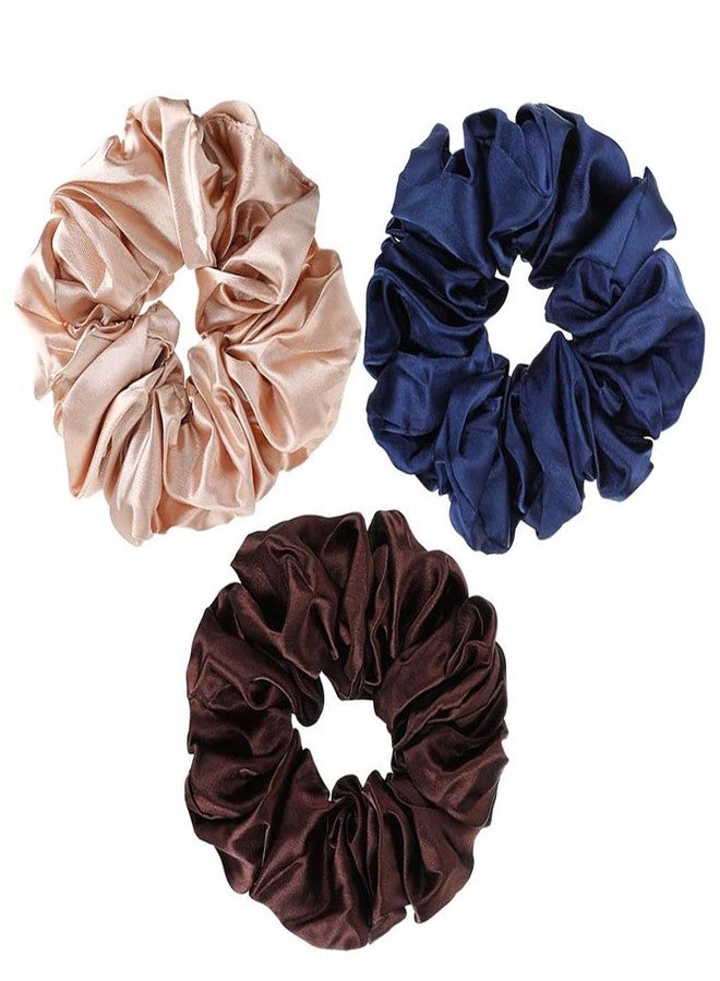 IGNOTO Satin Scrunchies for Hair, Soft Silk Elastic Hair Band Set Hair Ties Ponytail Holders for Women and Girls || Color:- Assorted (Pack of 3) b - Image 1