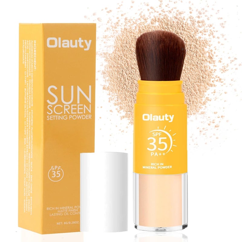 Mineral Sunscreen Setting Powder SPF 35 Loose Face Powder Oil Control Natural Matte Finish Lightweight Breathable Concealer Brush Powder for All Skin Translucet 8g