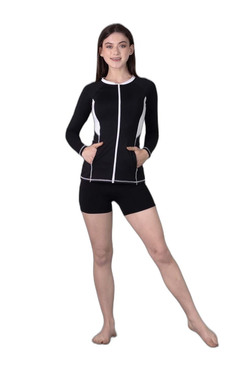 Keepfit Longsleeves Zippered Rashguard 2-Piece Padded Swimset for Women |Swimming Suit for Women - Image 1