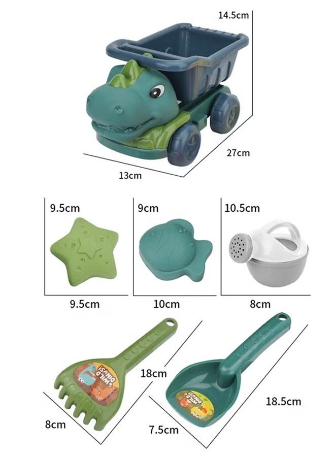 6Pcs Beach Toys Set, Sand Toys Include Dinosaur car, shovel, Rake, Sea Animal Molds and Watering Can,  Beach Sand Playset, Castle Building Kit, Durable Beach Outdoor Truck Toys Play SetSandbox Toys, Sand Pails Set, Travel Sand Toys, Perfect Outdoor Gift for Kids and Toddlers, Fun Beach Toys with Mesh Bag - Image 2
