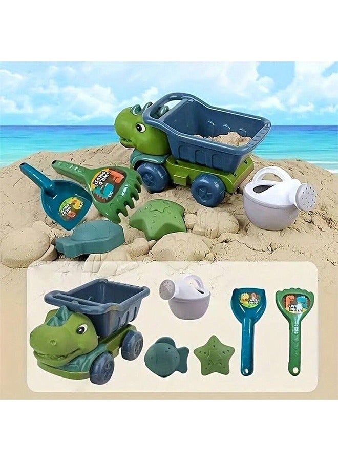 6Pcs Beach Toys Set, Sand Toys Include Dinosaur car, shovel, Rake, Sea Animal Molds and Watering Can,  Beach Sand Playset, Castle Building Kit, Durable Beach Outdoor Truck Toys Play SetSandbox Toys, Sand Pails Set, Travel Sand Toys, Perfect Outdoor Gift for Kids and Toddlers, Fun Beach Toys with Mesh Bag - Image 3