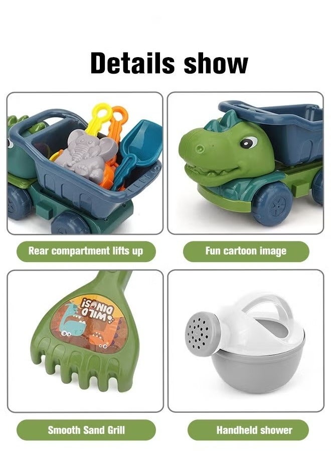 6Pcs Beach Toys Set, Sand Toys Include Dinosaur car, shovel, Rake, Sea Animal Molds and Watering Can,  Beach Sand Playset, Castle Building Kit, Durable Beach Outdoor Truck Toys Play SetSandbox Toys, Sand Pails Set, Travel Sand Toys, Perfect Outdoor Gift for Kids and Toddlers, Fun Beach Toys with Mesh Bag - Image 5