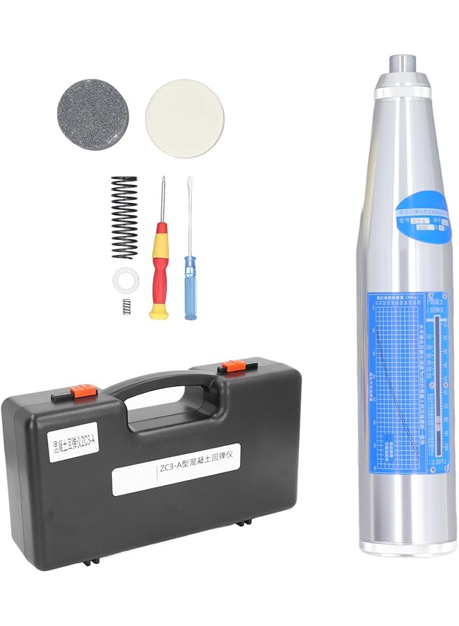 PROMASS مطرقة اختبار الخرسانة، مقاومة للتآكل والصدأ من الفولاذ المقاوم للصدأ، دقيقة وواضحة، محمولة ومستقرة، ملحقات كاملة لبناء الجدران أو الطرق أو الجسور - Image 1