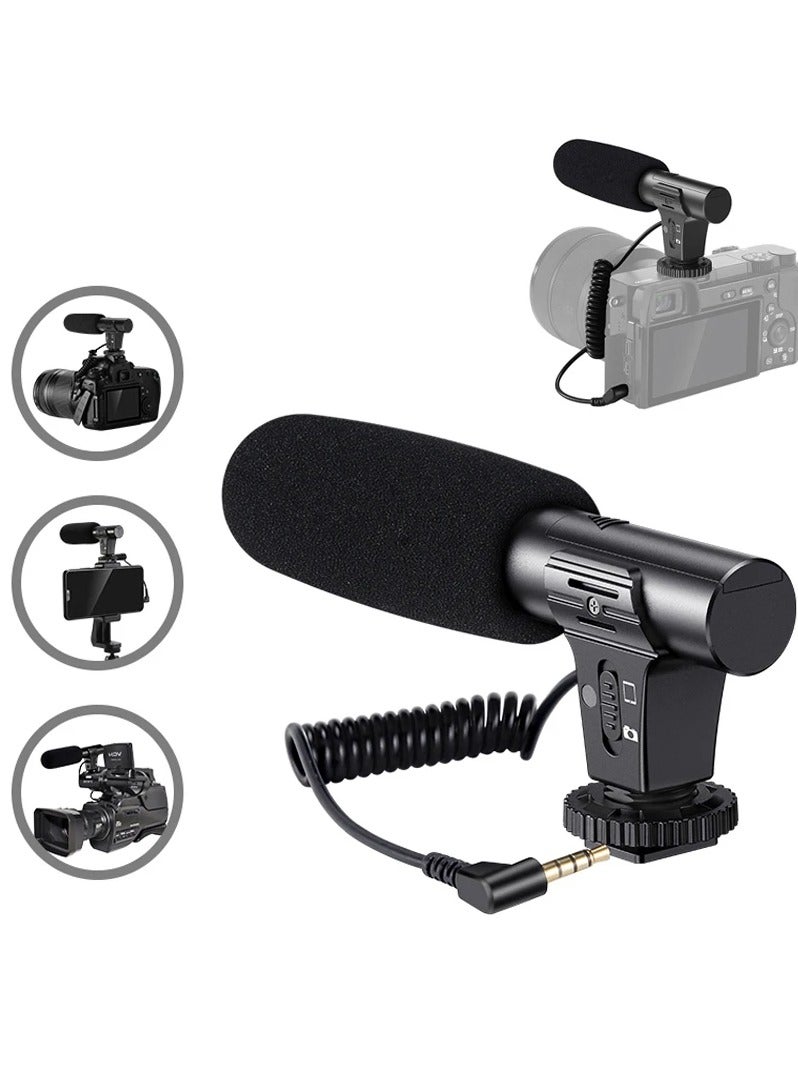 Video Recording Microphone with Long Spring Cable, Plug and Play for Phone, SLR Camera for Vlog, Interview, Podcast, Microfone - Image 1