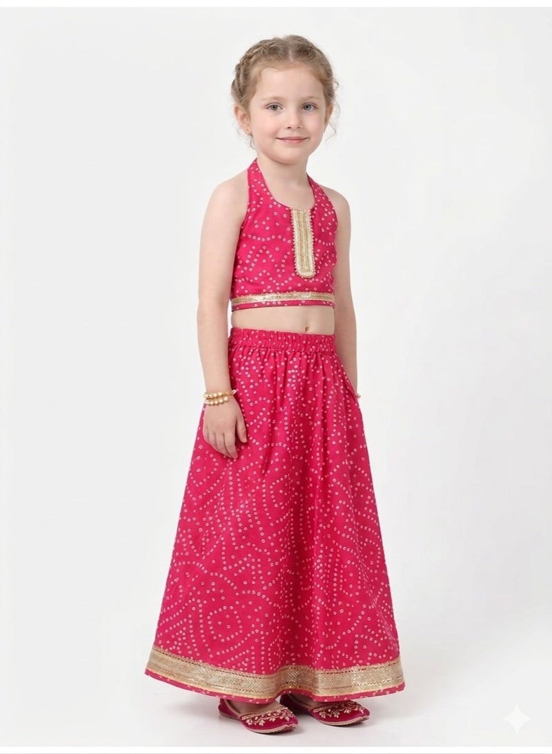 Saka Designs Girls Pink Printed Lehenga Choli Set - Image 1