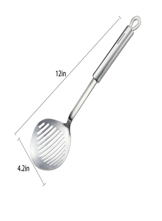 kakamono Skimmer Slotted Spoon kitchamajigs Strainer Ladle Heavy Duty 304 Stainless Steel Metal Spatula - Skimmer Slotted Spoon, Cooking Spoon for KitchenSpoon for Kitchen 13in - Image 2