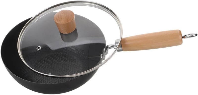 Cabilock Cast Iron Skillet with Lid 24cm Small Chinese Wok Nonstick Iron Pan for Gas and Electric Stove Traditional Cooking Fry Pan - Image 1