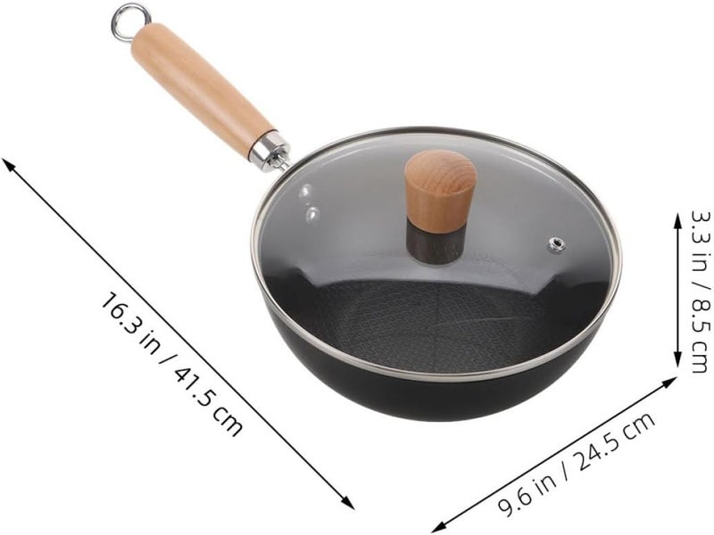 Cabilock Cast Iron Skillet with Lid 24cm Small Chinese Wok Nonstick Iron Pan for Gas and Electric Stove Traditional Cooking Fry Pan - Image 2