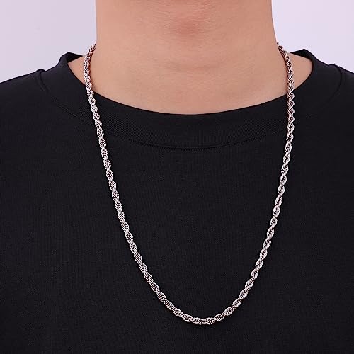Fiusem Silver Tone Chain Necklace for Men, 5mm Stainless Steel Rope Chain for Men and Women, Silver Tone Necklace 26 Inch - Image 3