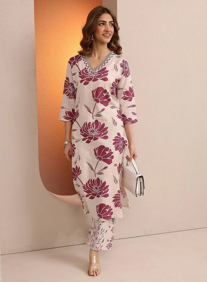Libas Off White Printed Cotton Co-Ords Set