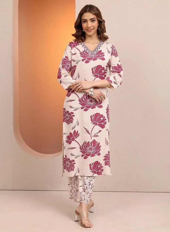 Libas Off White Printed Cotton Co-Ords Set