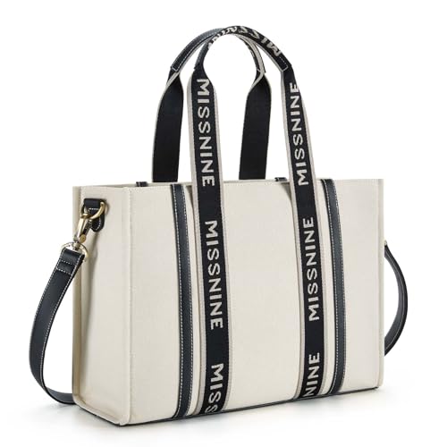 Missnine Canvas Tote Bag for Women, Zip Top Teacher Shoulder Bag Gifts for Women Handbag for Travel Work，Large - Image 1