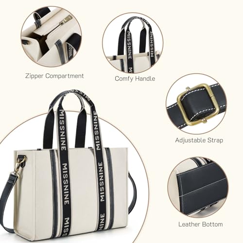 Missnine Canvas Tote Bag for Women, Zip Top Teacher Shoulder Bag Gifts for Women Handbag for Travel Work，Large - Image 5