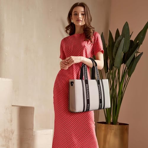 Missnine Canvas Tote Bag for Women, Zip Top Teacher Shoulder Bag Gifts for Women Handbag for Travel Work，Large - Image 2