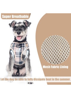 PUPTECK Dog Harness And Leash Collar Set For Small Medium Dogs Puppy And Cats Walking No Pull Adjustable Reflective Soft Mesh Padded Plaid Harnesses Pet Accessories, Beige, Xs  - Image 4