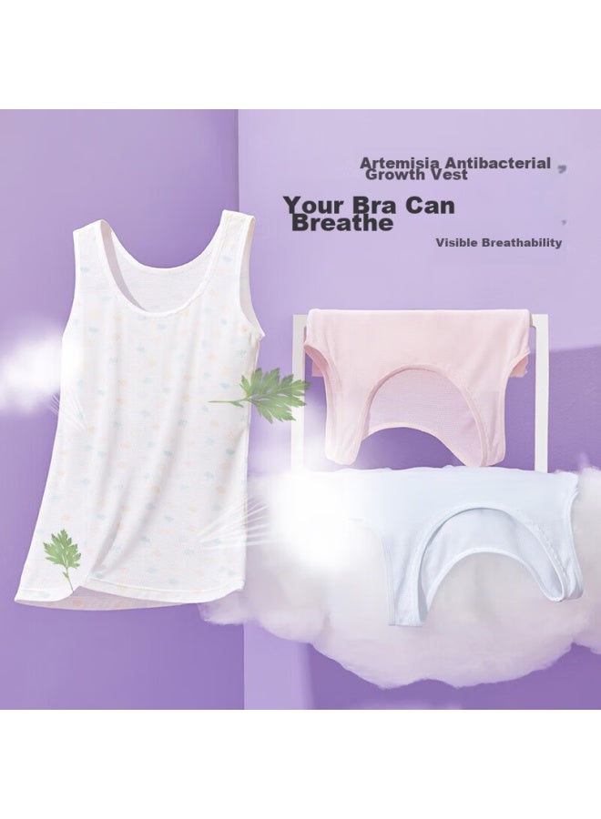 THREEGUN Sanqiang Children's Clothing, Class A Antibacterial Breathable Mesh Undershirt For Girls, 99334a0, Light Pink, 130 - Image 1