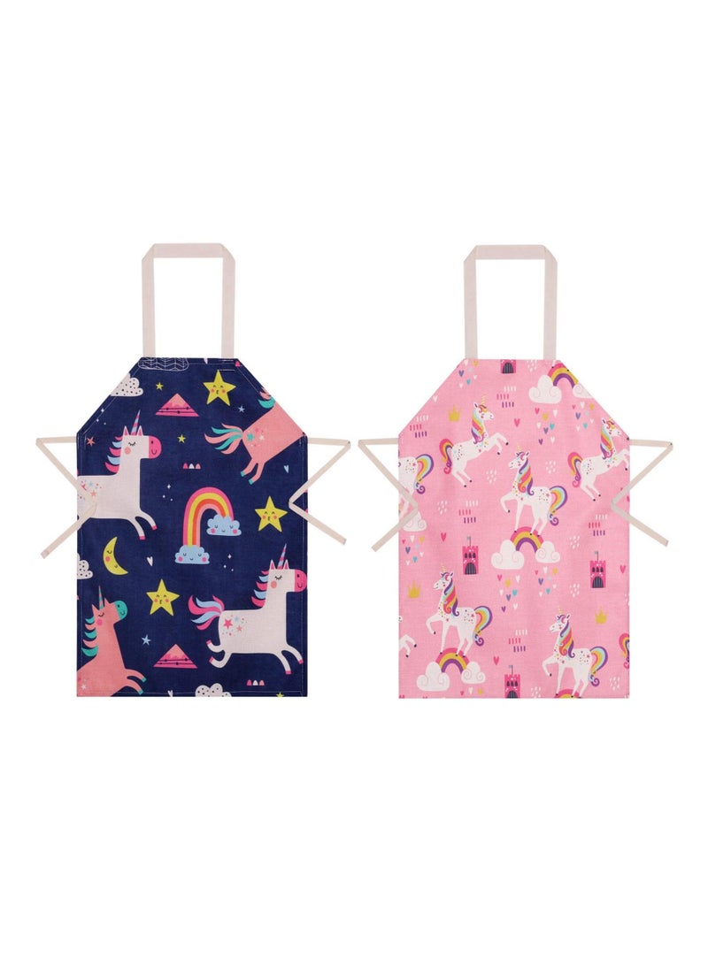 NIBEMINENT 2 Pcs Kids Aprons, Chef Apron Baking Aprons Unicorn Pattern Cartoon Style, KASTWAVE Boys Girls for Cooking Art Painting Gardening Kitchen - Image 1