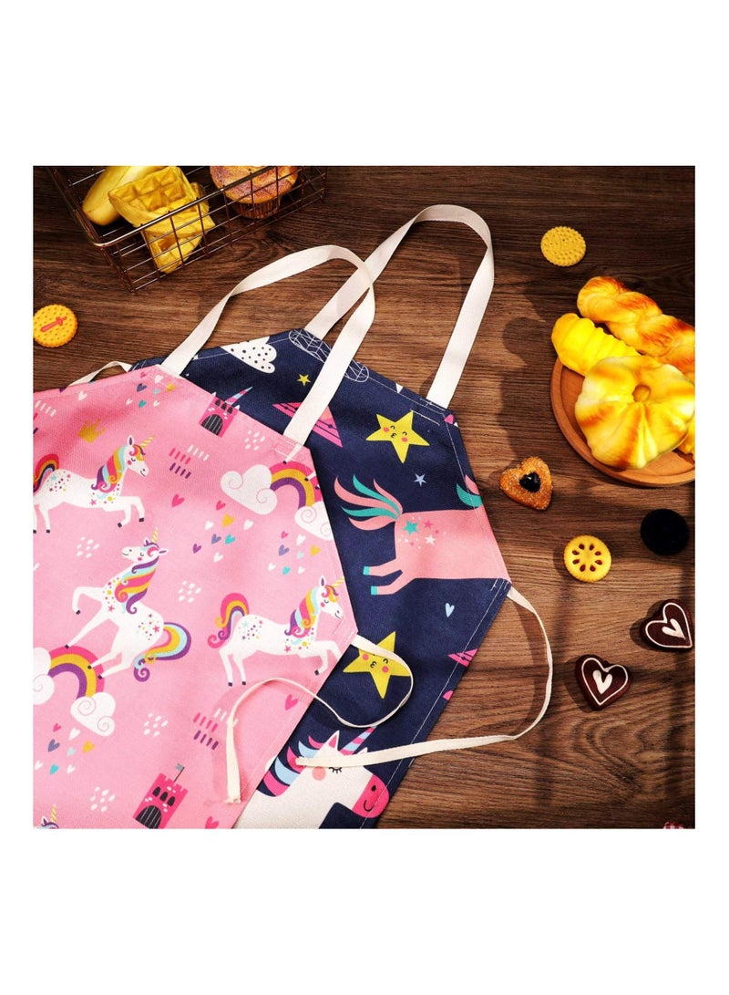 NIBEMINENT 2 Pcs Kids Aprons, Chef Apron Baking Aprons Unicorn Pattern Cartoon Style, KASTWAVE Boys Girls for Cooking Art Painting Gardening Kitchen - Image 5