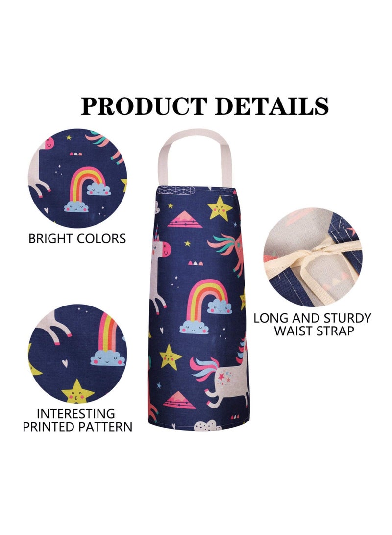 NIBEMINENT 2 Pcs Kids Aprons, Chef Apron Baking Aprons Unicorn Pattern Cartoon Style, KASTWAVE Boys Girls for Cooking Art Painting Gardening Kitchen - Image 2