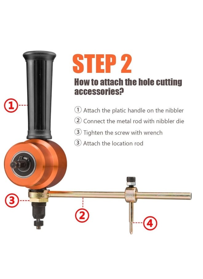 REXBETI Double Headed Sheet Metal Nibbler Drill Attachment Metal Cutter with Extra Punch and Die 1 Cutting Hole Accessory and 1 Step Drill Bit Perfect for Straight Curve and Circle Cutting Gold  - Image 3