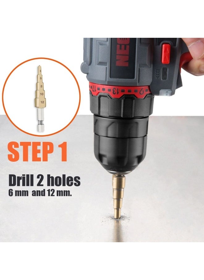 REXBETI Double Headed Sheet Metal Nibbler Drill Attachment Metal Cutter with Extra Punch and Die 1 Cutting Hole Accessory and 1 Step Drill Bit Perfect for Straight Curve and Circle Cutting Gold  - Image 2