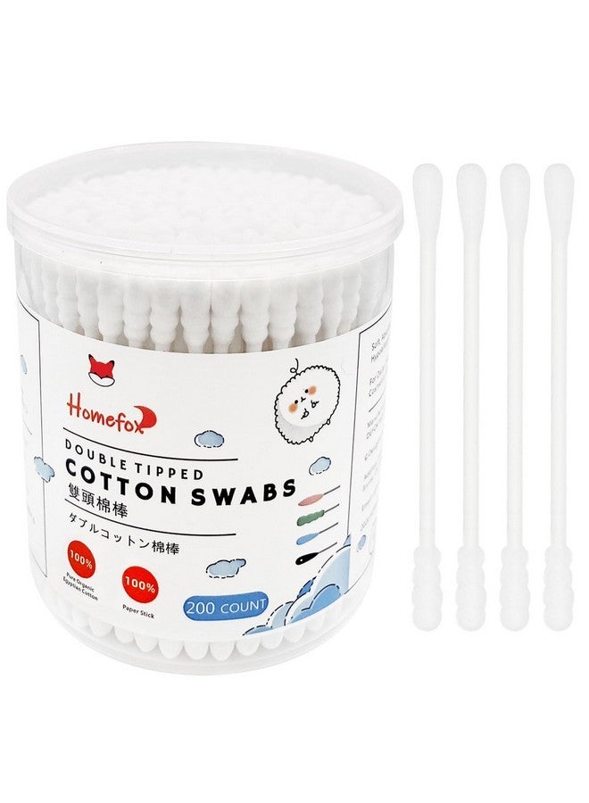 HOMEFOX Cotton Swabs Spiral - 200 Count Organic Cotton Buds Double Side Tightly Wrapped Cotton Tips Paper Stick Soft Gentle Lint-Free Cruelty-Free, Round & Spiral (White)… - Image 1