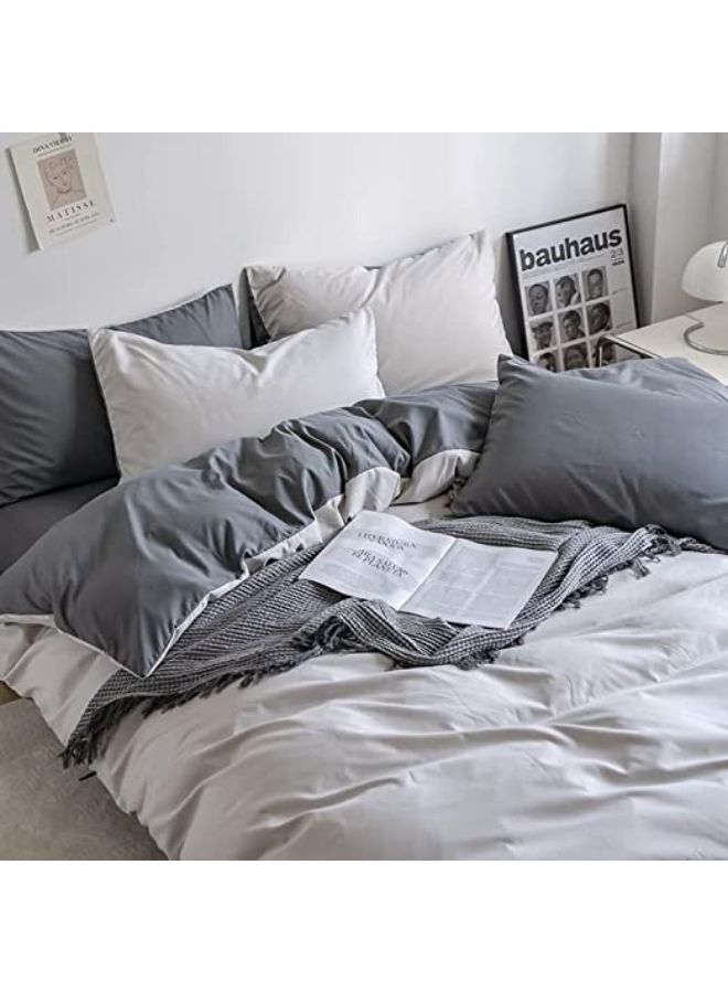 جيجي طقم أغطية سرير مكون من 4 قطع مقاس مفرد ناعم وقابل للتنفس وقابل للعكس، طقم سرير رائع وصديق للبشرة يتضمن غطاء لحاف خفيف الوزن باللون الأبيض الفاتح مع ملاءة واحدة باللون الرمادي و2 كيس وسادة - Image 3
