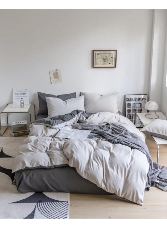 جيجي طقم أغطية سرير مكون من 4 قطع مقاس مفرد ناعم وقابل للتنفس وقابل للعكس، طقم سرير رائع وصديق للبشرة يتضمن غطاء لحاف خفيف الوزن باللون الأبيض الفاتح مع ملاءة واحدة باللون الرمادي و2 كيس وسادة - Image 2