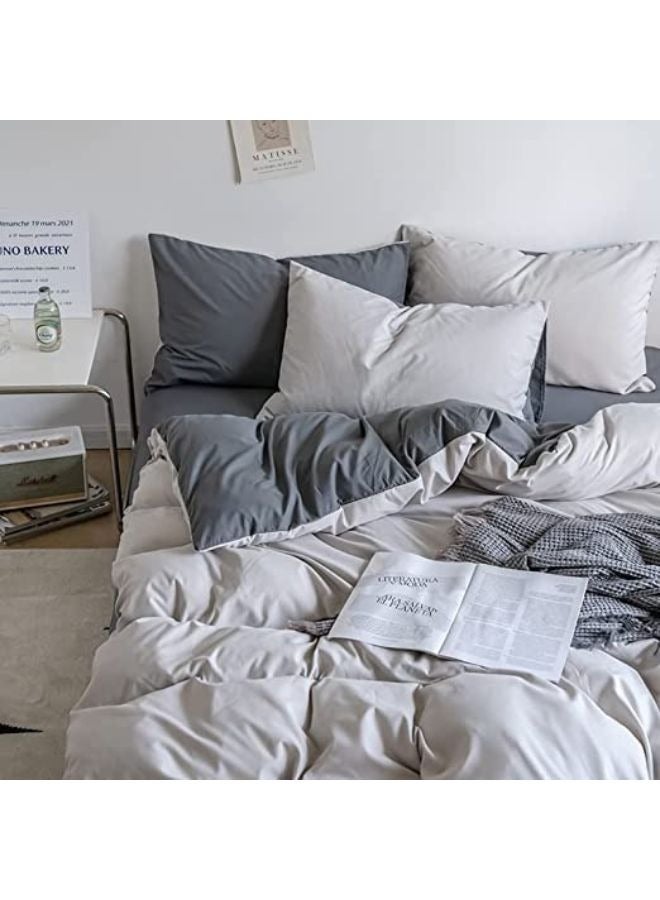 جيجي طقم أغطية سرير مكون من 4 قطع مقاس مفرد ناعم وقابل للتنفس وقابل للعكس، طقم سرير رائع وصديق للبشرة يتضمن غطاء لحاف خفيف الوزن باللون الأبيض الفاتح مع ملاءة واحدة باللون الرمادي و2 كيس وسادة - Image 5