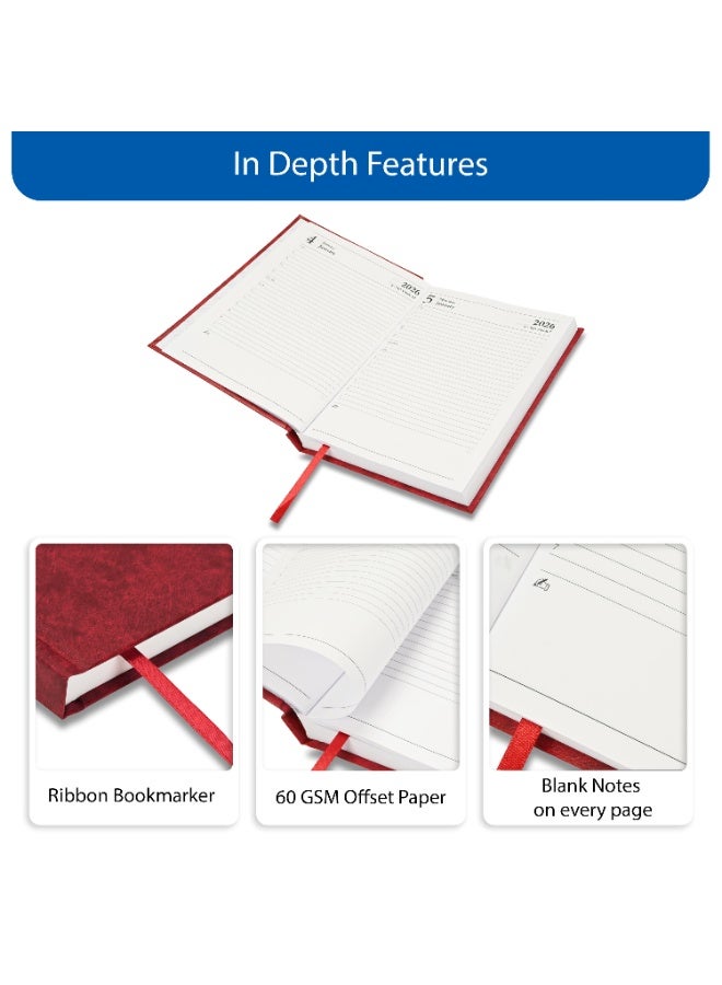 FIS 2026 Diary, A5 Size Diary(148x210mm), Hard Cover Vinyl Materials, English, 60gsm White Paper, Maroon Color-FSDI21E26MR - Image 5