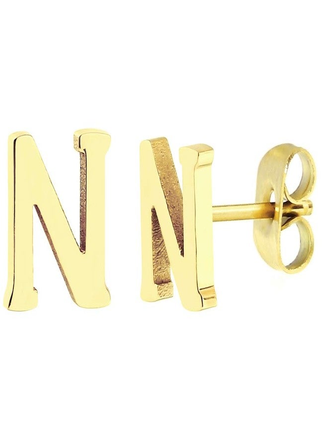 ELBLUVF 18k Silver Gold Plated Stainless-steel a Pair 26 Alphabet Letters Initials Stud Earrings For Women (Gold N) - Image 1