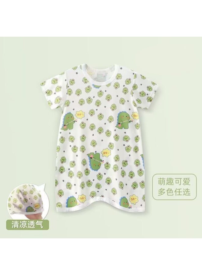 Baby One-piece Pajamas Summer Ice Silk Thin Children's One-piece Anti-kick Air Conditioning Clothes Male And Female Baby Nightgown Home Clothes
