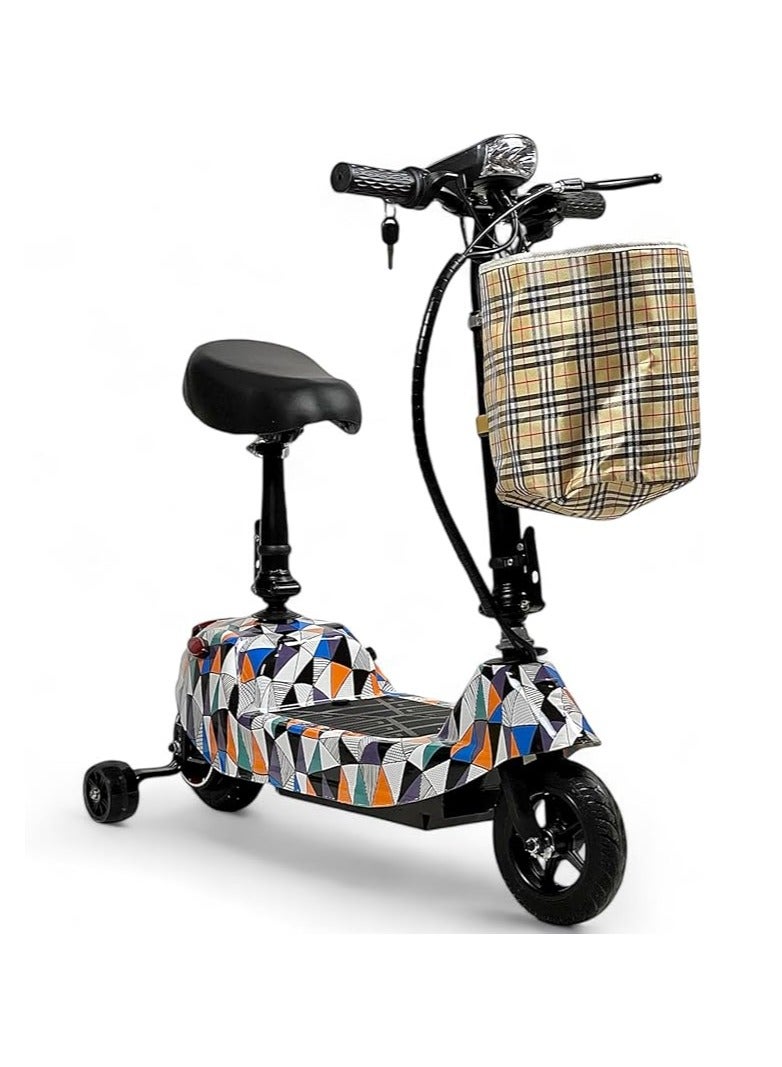 البدر سكوتر دفع كهربائي من البدر مع مقعد وقاعدة مضيئة، سكوتر كهربائي قابل للطي للاطفال، سعة بطارية 24 فولت، عجلة سكوتر مضيئة ومقعد قابل للتعديل، سعة تحميل تصل الى 70 كجم، (ابيض) - Image 1