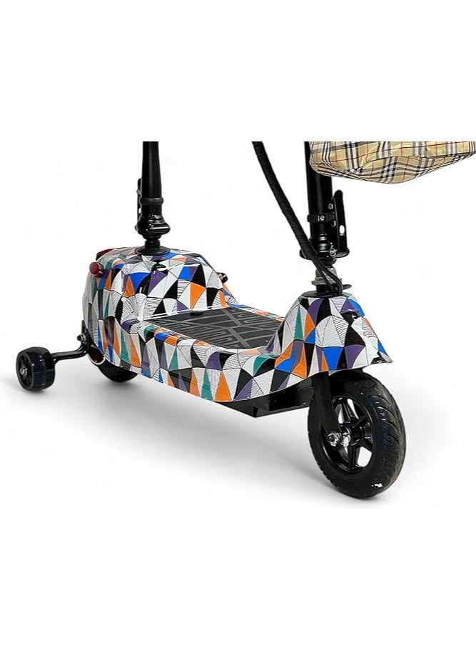 البدر سكوتر دفع كهربائي من البدر مع مقعد وقاعدة مضيئة، سكوتر كهربائي قابل للطي للاطفال، سعة بطارية 24 فولت، عجلة سكوتر مضيئة ومقعد قابل للتعديل، سعة تحميل تصل الى 70 كجم، (ابيض) - Image 4