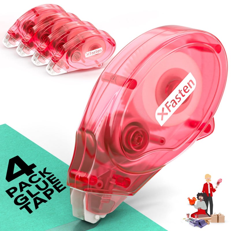 XFasten XFasten Glue Tape Roller Runner Pink PhotoSafe ZeroJamming 03inch x 360inch 4Pack 1440inches Total Double Sided Gift Wrap Tape Adhesive for Scrapbooking Bullet Journaling Card Making 