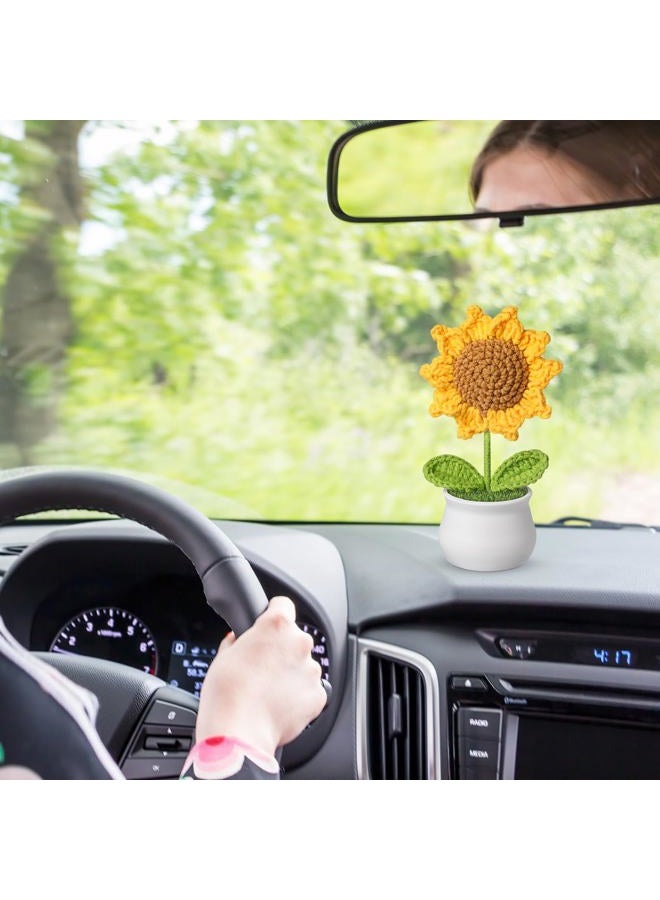 SOCATHEY Crochet Flowers - Artificial Sunflower Giifts for Women - Handmade Knitted Flower for Car Dashboard Decor - Office Desk Home Decoration - Funny Gifts on Birthday Christmas - Image 5