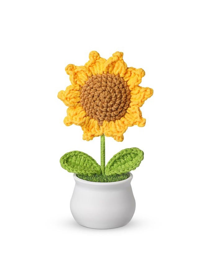 SOCATHEY Crochet Flowers - Artificial Sunflower Giifts for Women - Handmade Knitted Flower for Car Dashboard Decor - Office Desk Home Decoration - Funny Gifts on Birthday Christmas - Image 1