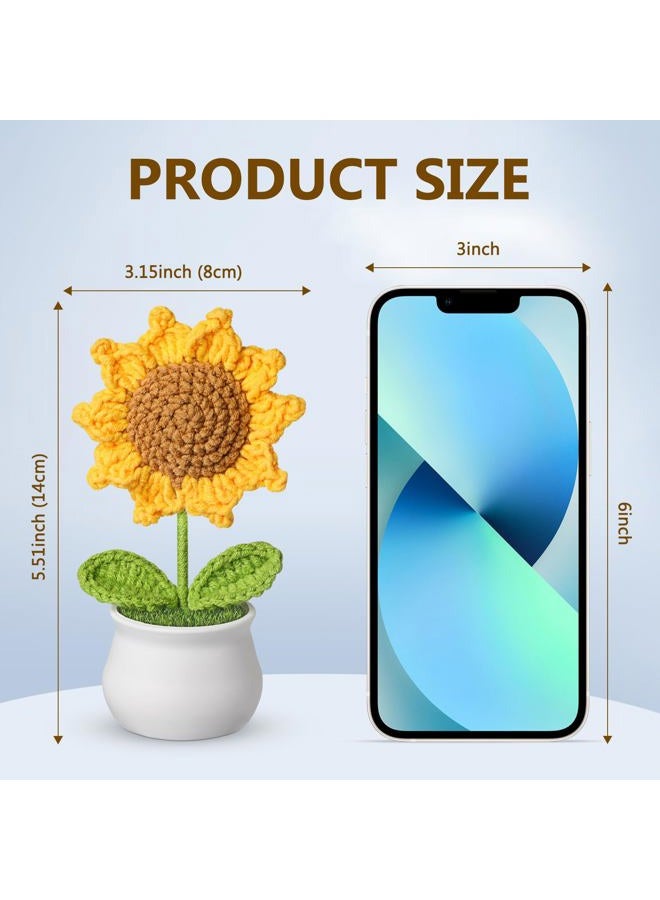 SOCATHEY Crochet Flowers - Artificial Sunflower Giifts for Women - Handmade Knitted Flower for Car Dashboard Decor - Office Desk Home Decoration - Funny Gifts on Birthday Christmas - Image 2