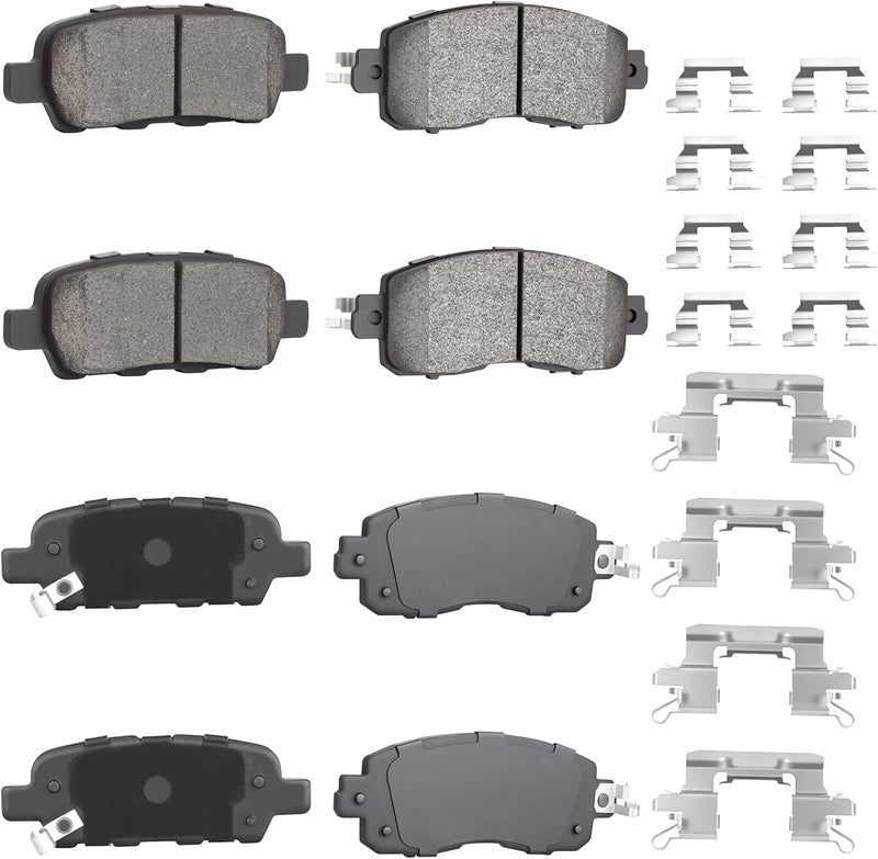 ILONPA Front Ceramic Rear Semi-metallic Disc Brake Pads Set for Nissan Altima 2013-2019 (8PCS with Hardware) - Image 1