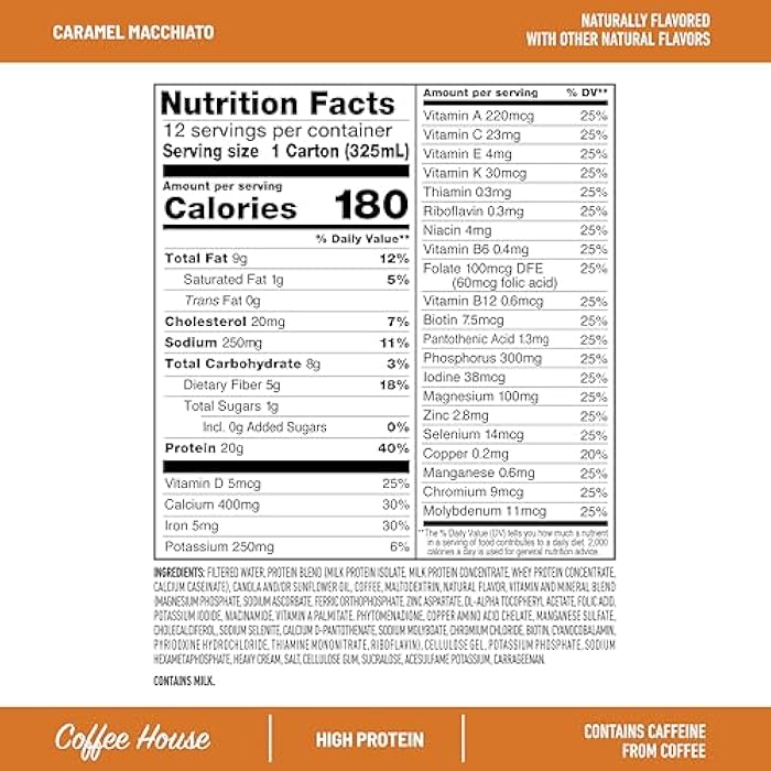SlimFast Protein Shake with Caffeine, Caramel Macchiato- 20g Protein, Meal Replacement Shakes, High Protein with Low Carb and Low Sugar, 24 Vitamins and Minerals, 12 Count (Pack of 1) - Image 4