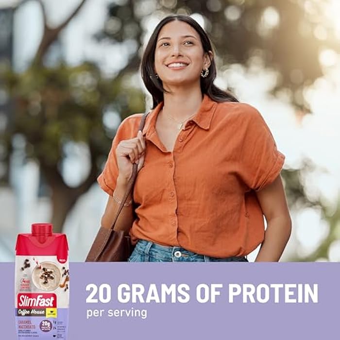 SlimFast Protein Shake with Caffeine, Caramel Macchiato- 20g Protein, Meal Replacement Shakes, High Protein with Low Carb and Low Sugar, 24 Vitamins and Minerals, 12 Count (Pack of 1) - Image 5