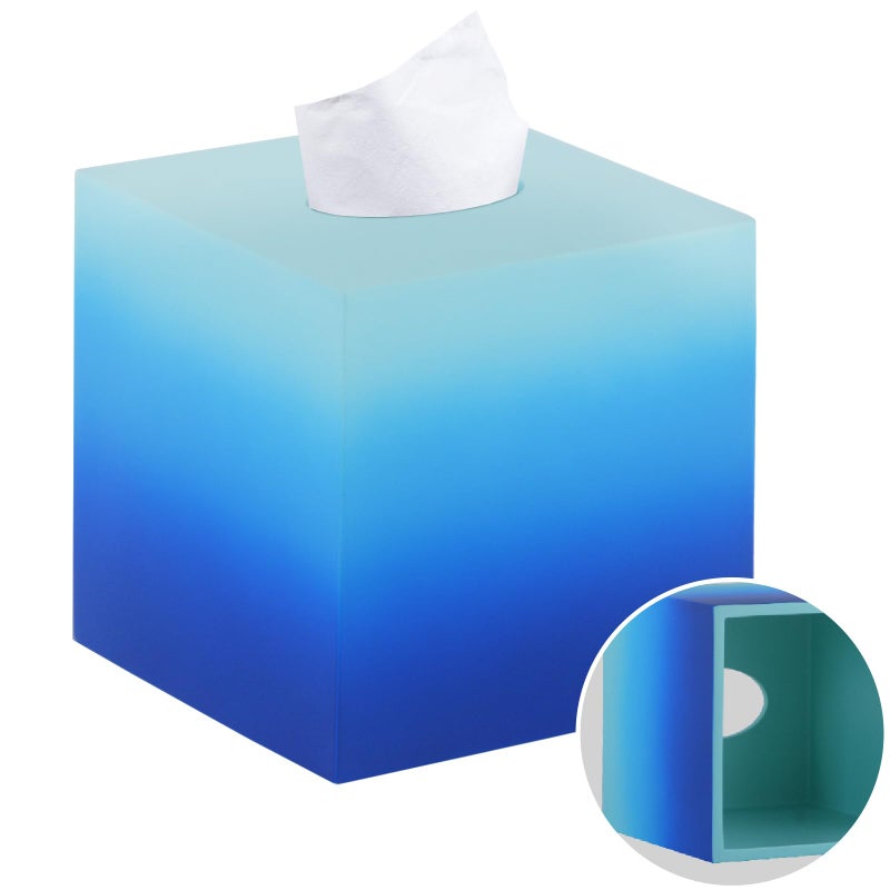 JUNGFORD HandPainted Gradient Resin Tissue Box Cover  Square Decorative Holder for Living Room Office  Bathroom HeavyDuty Design with Vibrant Gradient Colors Pacific Blue
