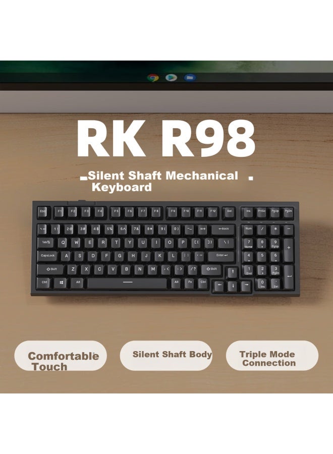 Rk R98 Three-mode Mechanical Keyboard Wireless Wired Bluetooth 99 Keys Computer Office Silent Switches Gaming Non-backlit Abs Keycaps Black Light Feather Switches - Image 1