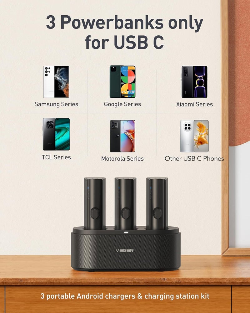 VEGER Portable Charger for Android, 5000mAh Power Bank 20W Fast Charging Mini Portable Charger Battery Pack, Small Power Chargers with Shared Charging Station Dock for Samsung - Image 3