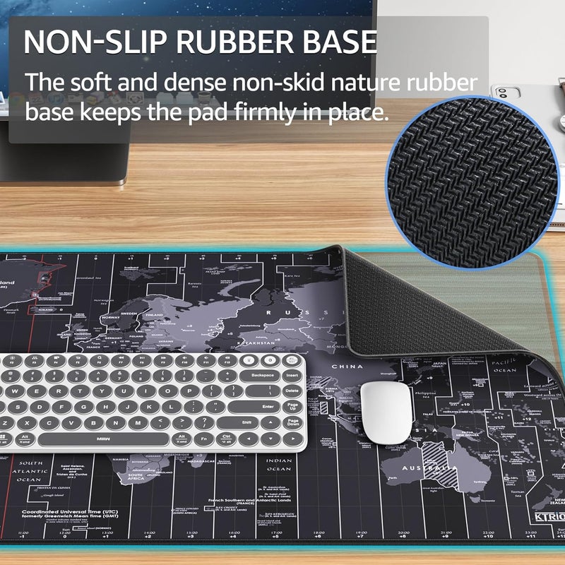 KTRIO Large Gaming Mouse Pad with Stitched Edges, Extended Mousepad with Superior Micro-Weave Cloth, Non-Slip Base, Water Resist Keyboard Pad, Desk Mat for Gamer, Office & Home, 31.5x15.7in, World Map - Image 2
