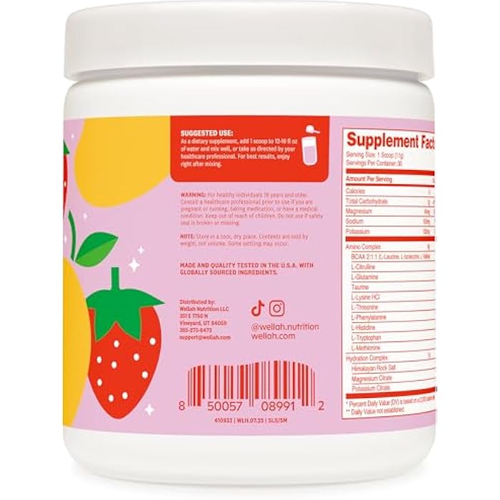 Wellah So Long Soreness BCAA Powder (Strawberry Mango Flavored) 30 Servings - with Hydration Complex - Image 3