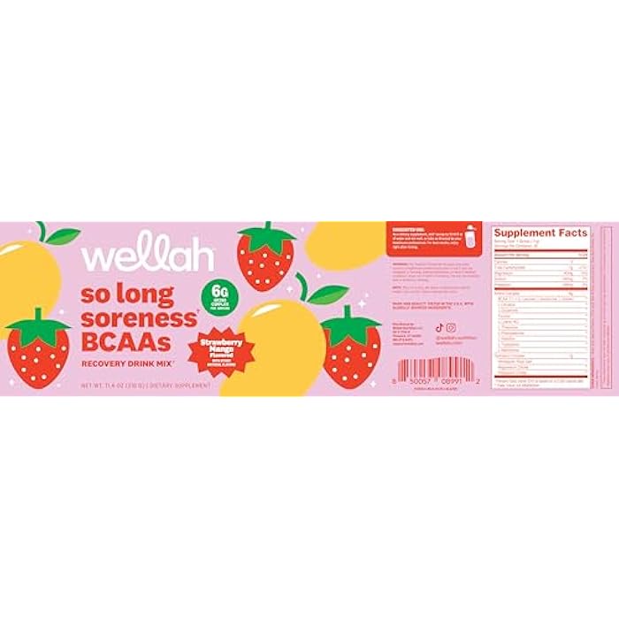 Wellah So Long Soreness BCAA Powder (Strawberry Mango Flavored) 30 Servings - with Hydration Complex - Image 5