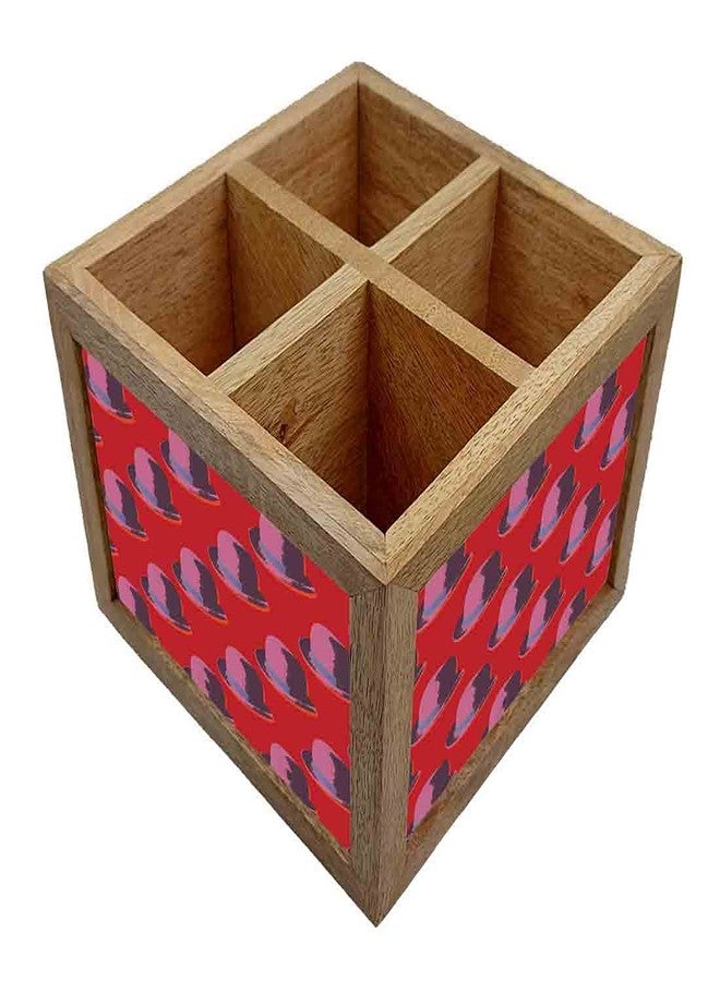 Nutcase Wooden Cutlery Stand Holder Silverware Caddy Spoons Forks Knives Organizer for Dining Table & Kitchen -Made in India-Spoons NOT Included - Hat Red - Image 3