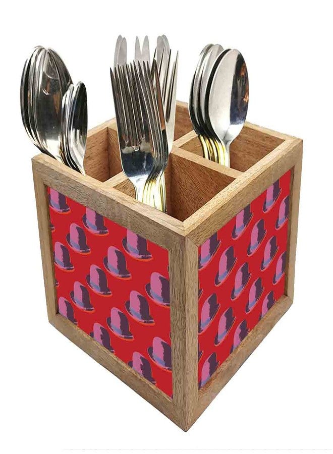 Nutcase Wooden Cutlery Stand Holder Silverware Caddy Spoons Forks Knives Organizer for Dining Table & Kitchen -Made in India-Spoons NOT Included - Hat Red - Image 1